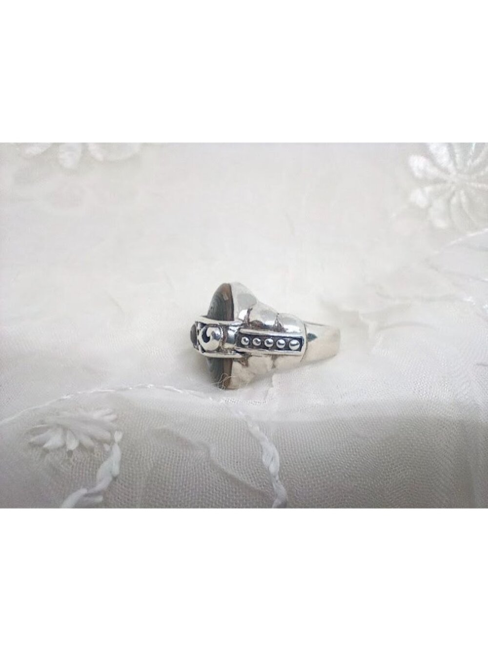 Dual Abalone Shell Stones & Filigree Design Sterling Silver Ring Boho/Native - Picture 3 of 11